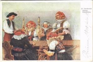 1908 Prástky. Moravské typy / Przedzalnia / Czech folklore from Moravia s: M. Gardavská (EK)