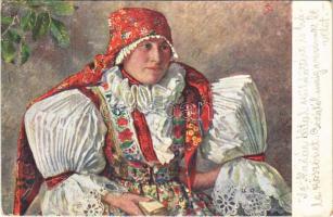 1925 Czech folklore, lady in traditional costume s: Frantisek Sindelár (EK)