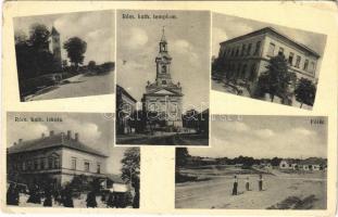 1938 Szőgyén, Szölgyén, Svodín, Seldin; Római katolikus templom és iskola, Fő tér / church, school, main square (EK)