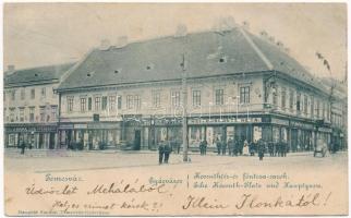 1899 (Vorläufer) Temesvár, Timisoara; Kossuth tér és Fő utca sarok, szálloda, J. Spira, Ott Károly, Altmayer Ferenc, Ph. Blumberg, Weiterschütz Géza üzlete, néptakarékpénztár / street, square, shops, savings bank, hotel