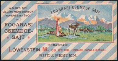Fogarasi csemege sajt, Löwenstein M. Cs. és kir. udvari szállítók Budapest litho számolócédula