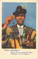 Kedves egészségére! Magyar bor reklámlap, folklór / Hungarian wine advertising propaganda, folklore s: Pálinkás Gy. (EK)