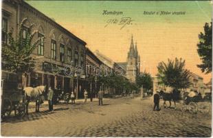 1912 Komárom, Komárnó; Nádor utca, Fonciere biztosító, Fektor méz cukor / street, insurance company, shops, advertisement