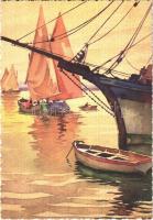 Italian art postcard, boats. Cecami 1153. s: M.T.