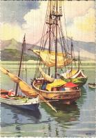 Italian art postcard, boats. Cecami 1153. s: M.T. (EK)