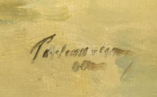 Olvashatatlan (Perlmutter?) jelzéssel: Földmunkások. Olaj, karton. Régi, üvegezett, sérült keretben....