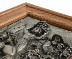 Szüret, ón falikép fa keretben, külső méret: 26x21,5 cm