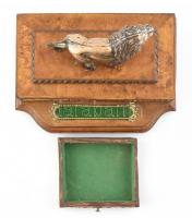 Íróasztali fiókos szekreter bronz oroszlán szoborral. XIX. sz. vége, fa, réz díszítésekkel. aranyozá...