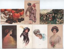 Kb. 110 db RÉGI motívum képeslap vegyes minőségben: zsáner, hölgyek, párok, Stengel, művész, tájak /...