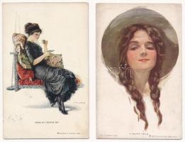 12 db RÉGI motívum képeslap: amerikai hölgyek / 12 pre-1945 motive postcards: American ladies