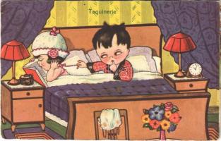 Taquinerie / Children art postcard, romantic couple. Amag 0295. (EB)