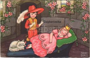 Csipkerózsika / Sleeping Beauty Children art postcard, romantic couple. Amag 0345. s: Margret Boriss (EK)