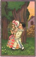 1931 Children art postcard, romantic couple. Fortuna 2257. s: Sgrilli (EK)