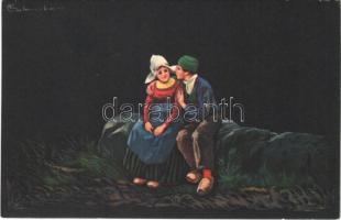 Children art postcard, romantic couple. Proprietá Artistica riservata 1720-4. s: Colombo