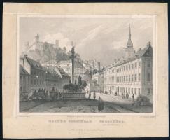 cca 1850 Ludwig Rohbock (1820-1883): Pozsony, Hal tér, acélmetszet, jelzett a metszeten, szélén foltos / Steel engraving, 13×19 cm