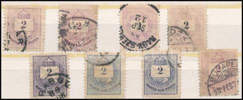 1881-1898 8 db 2kr bélyeg, közte színváltozatok, eltérő fogazások