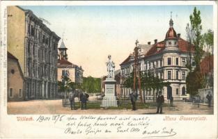 1901 Villach (Kärnten), Hans Gasserplatz / square, monument. Verlag Joh. Leon sen. 322. (EB)