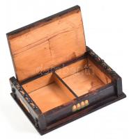 Fa kártyatartó doboz, kopásnyomokkal, 16×12×4,5 cm