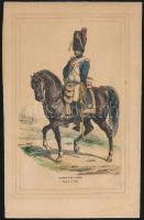 Huszárok, lovas katonák a történelemben 7 db színezett fametszet kartonon. cca 1860. 17x26 cm