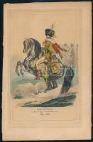 Huszárok, lovas katonák a történelemben 7 db színezett fametszet kartonon. cca 1860. 17x26 cm