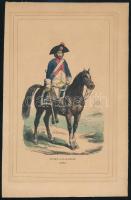 Huszárok, lovas katonák a történelemben 7 db színezett fametszet kartonon. cca 1860. 17x26 cm