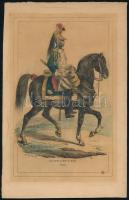 Huszárok, lovas katonák a történelemben 7 db színezett fametszet kartonon. cca 1860. 17x26 cm