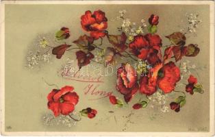 1901 Floral greeting art postcard, litho (EK)
