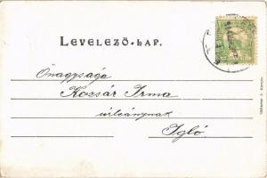 1904 Boldog húsvéti ünnepeket / Easter greeting art postcard, rabbits. Cattarino S. Art Nouveau, flo...