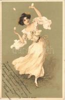 Meissner & Buch Künstler-Postkarten Serie 1244. In der Osterzeit / Easter greeting art postcard, lady with eggs. Cattarino S. litho