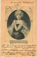 1902 Er liebt mich mit Schmerzen / Lady art postcard. Floral s: F. Gareis jun. (EK)