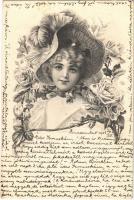 1904 Lady art postcard, floral