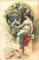 1901 Art Nouveau lady art postcard. litho