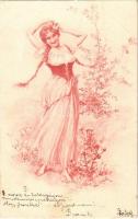 1901 Lady art postcard s: E. Czech