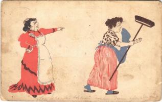 1918 Lady art postcard, maid + K.u.K. Platzkommando des XII. Korpskommandos (fl)