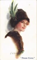 1918 Please Come Lady art postcard, B.K.W.I. Nr. 861/4. s: C. W. Barber (EK)