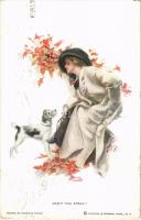 1913 Cant you speak? Lady art postcard, lady with dog. Reinthal & Newman No. 412. s: Harrison Fisher (EB)