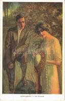 1923 Love Signal - I am single Lady art postcard, romantic couple. Reinthal & Newman No. 461. s: Alfred James Dewey (EK)