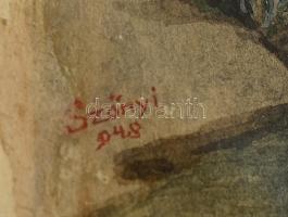 Szőnyi (Steidl) Jenő: .Korsós akt Akvarell, papír, jelzett, üvegezett, kissé sérült keretben 27x14 c...