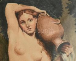 Szőnyi (Steidl) Jenő: .Korsós akt Akvarell, papír, jelzett, üvegezett, kissé sérült keretben 27x14 c...