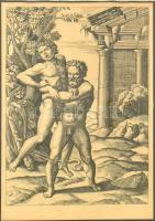 Raimondi, Marcantonio után, XIX. sz ismeretlen művész alkotása: Herkules és Anteusz. Heliogravűr, papír. Jelzés nélkül. Üvegezett fa keretben, kereten apró sérüléssel. 32,5*21,5 cm
