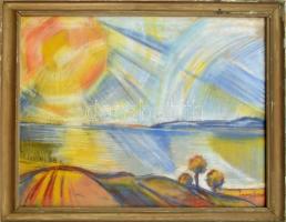 Egry József jelzéssel: Vízparti fények. Pasztell, papír, sérült. Üvegezett, sérült fa keretben. 46,5...