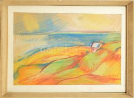 Egry József jelzéssel: Vízparti táj. Pasztell, papír, sérült. Üvegezett, sérült fa keretben. 32,5x46...