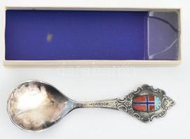 Norvég díszkanál dobozában, ezüstözött, h: 13,5cm