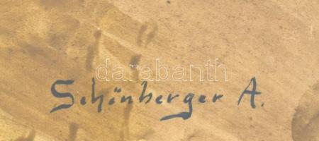 Schönberger A jelzéssel: Halak. Akvarell, papír, kartonra kasírozva. Üvegezett, kissé sérült fa kere...