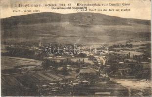 Zboró, Zborov; A várból nézve. 1. Sárosvármegyei harcterek 1914-15. / Ortschaft Zboró von der Burg aus gesehen