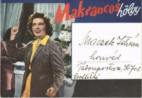 Makrancos hölgy reklámlapja. Énekli Karády Katalin. Hátoldalon Május Éjszakán / Hungarian movie advertisement (EB)