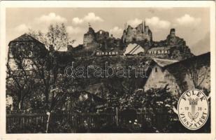 Fülek, Filakovo; vár "Mindent vissza!" irredenta felirattal és magyar címerrel. Fülek visszatért. Fenyves Andor kiadása / Filakovsky hrad / castle with Hungarian coat of arms and irredenta propaganda