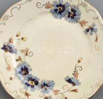 Zsolnay búzavirág mintás süteményes készlet. Kézzel festett, jelzett, kopott, mázrepedt d: 17 cm, 46...