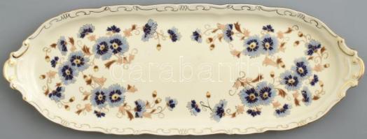 Zsolnay búzavirág mintás süteményes készlet. Kézzel festett, jelzett, kopott, mázrepedt d: 17 cm, 46...