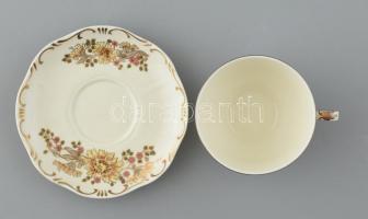 Zsolnay virágmintás teás csésze aljjal, kézzel festett, jelzett, hibátlan